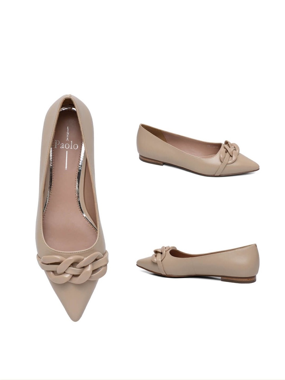 Linea Paolo - Nora - Women's Pointy Toe Skimmer Flat with Tonal Resin Chain-Link